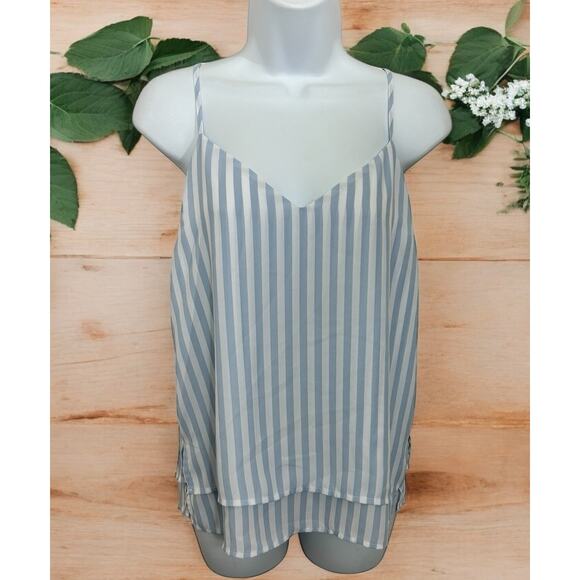 Forever 21 Blue White Striped Cami Blouse Sz Small Loose Double Layer Top Light - Picture 1 of 5